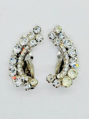 Verified Juliana D&E Clear Rhinestone Climber Clip On Earrings Party Wedding Vtg